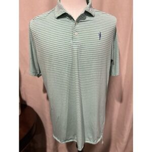 B Draddy‎ USA Men's Medium Mint Green And Blue Stripes Polo Shirt